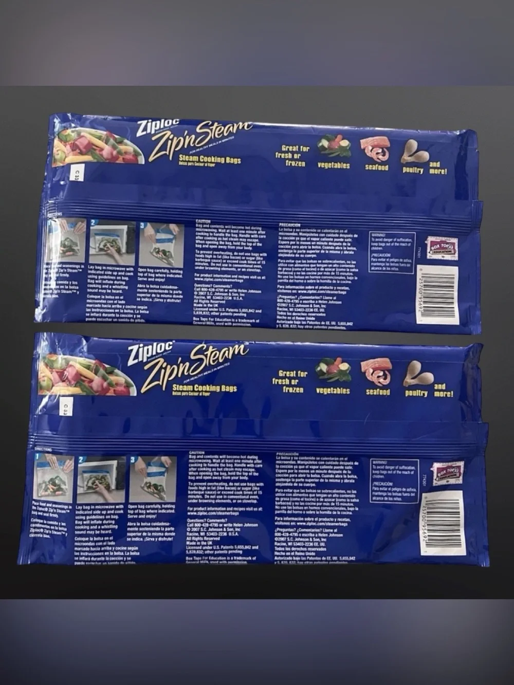 Vintage c. 2007 Ziploc Zip ’n Steam Large Bags 2 Packs 14 Ct 10x10 Discontinued
